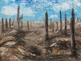 Monotype in local colors of a desolate landscape